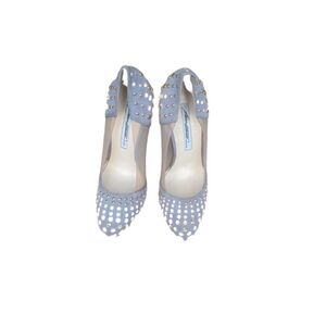 Brian Atwood blue suede gold studded platform heels size 37 made in Italy.
